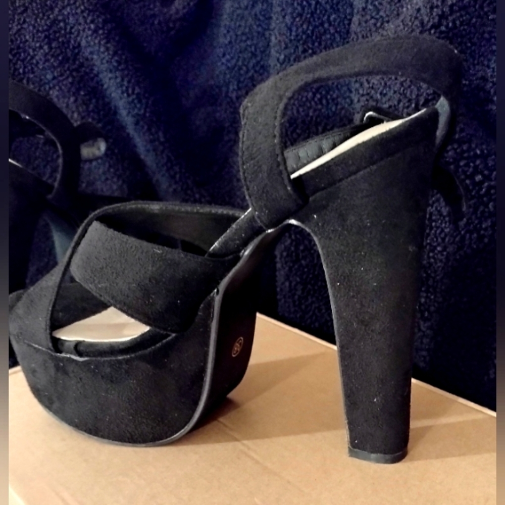 Black suede platforms
